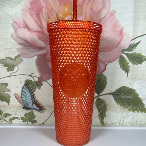 New Srarbucks 202 Fall Pearl Orange Bling Studded Venti Tumbler - Picture 1 of 4